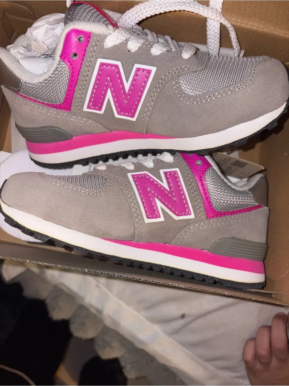 New Balance Kids  Gray and Hot Pink Athletic Sneakers